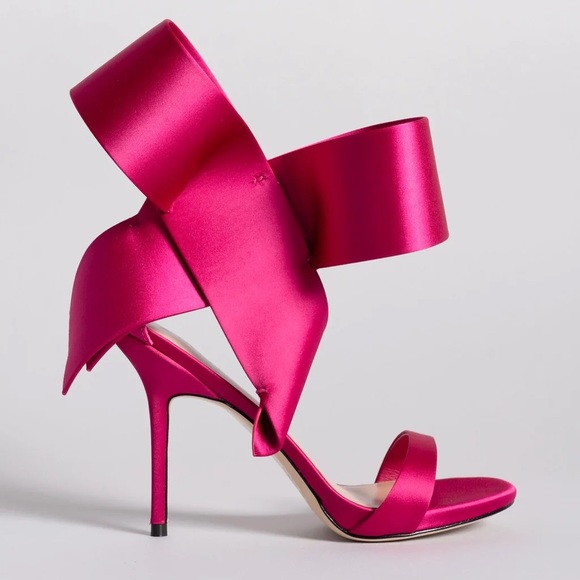 Aminah Abdul Jillil Bow Satin Pink Fuchsia Pointed Toe Heels 6 - Picture 3 of 10